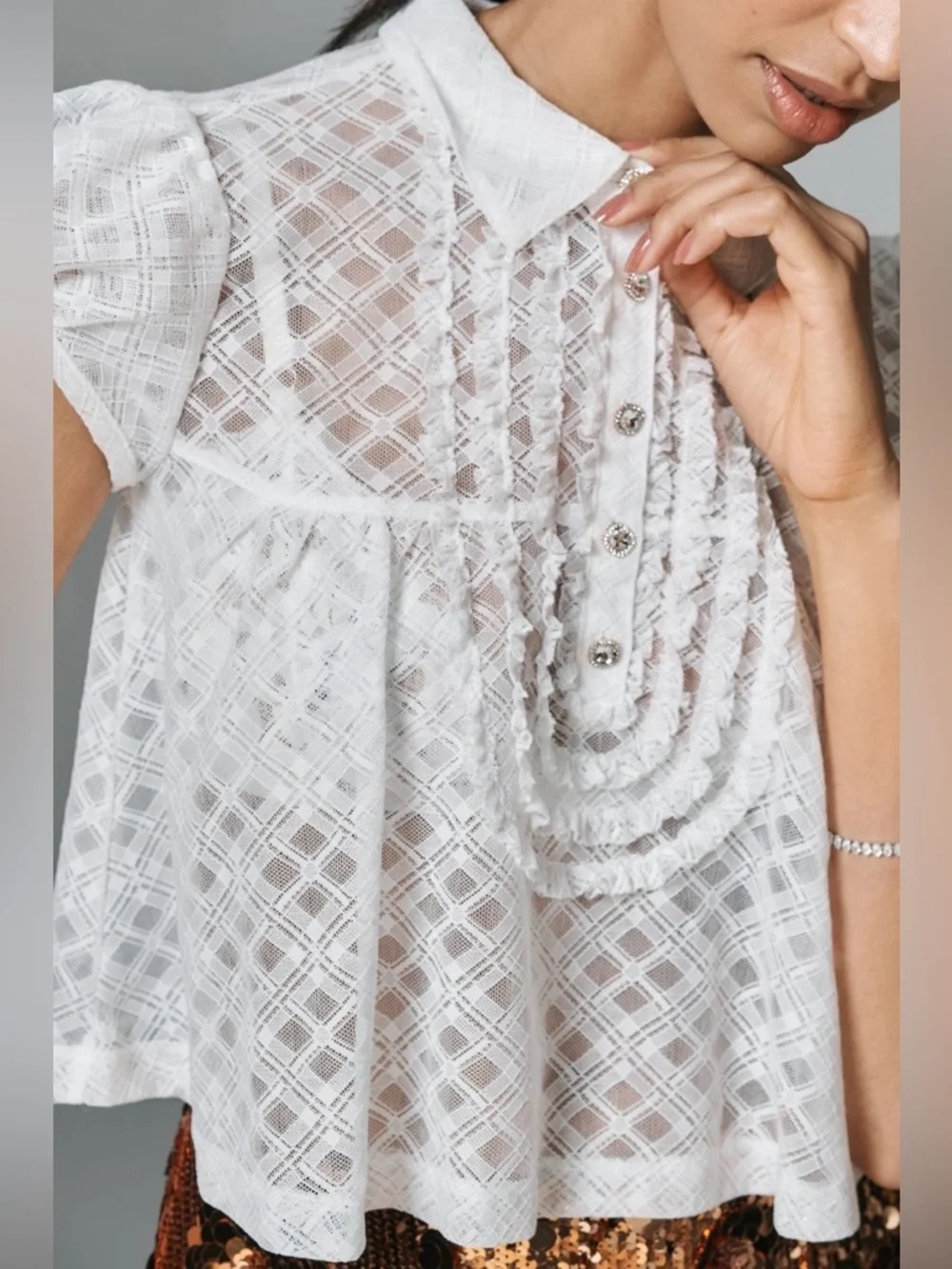 Anthropologie Maeve White Puff-Sleeve Cropped Swing Top XL